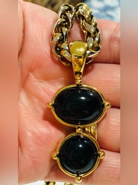 Monet Gold-Tone Necklace with Deep Black Cabochons